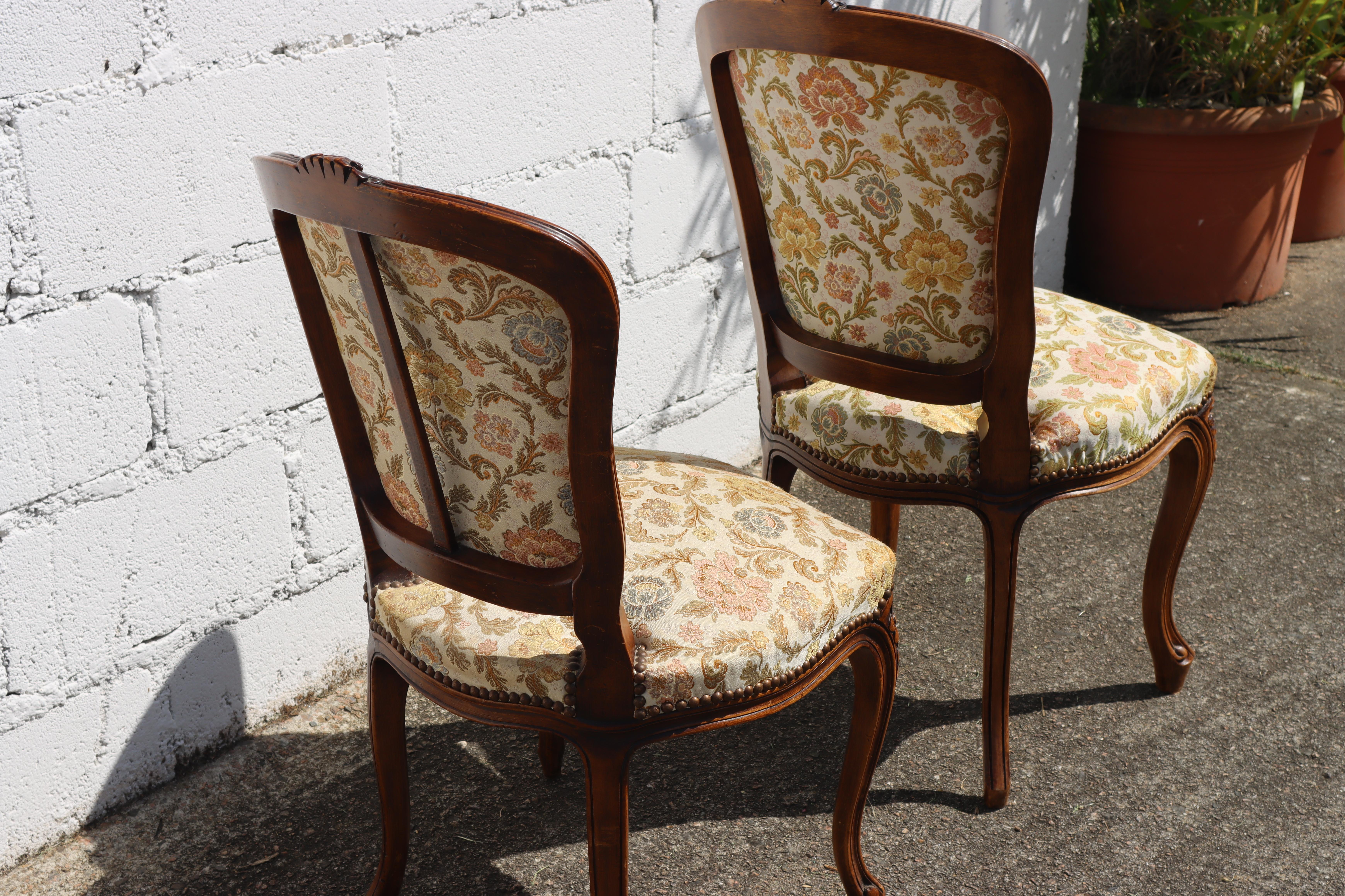 Fabric Set of 2 French Vintage Wooden Dining Chairs-Salon Chairs -Style Louis XV-50s