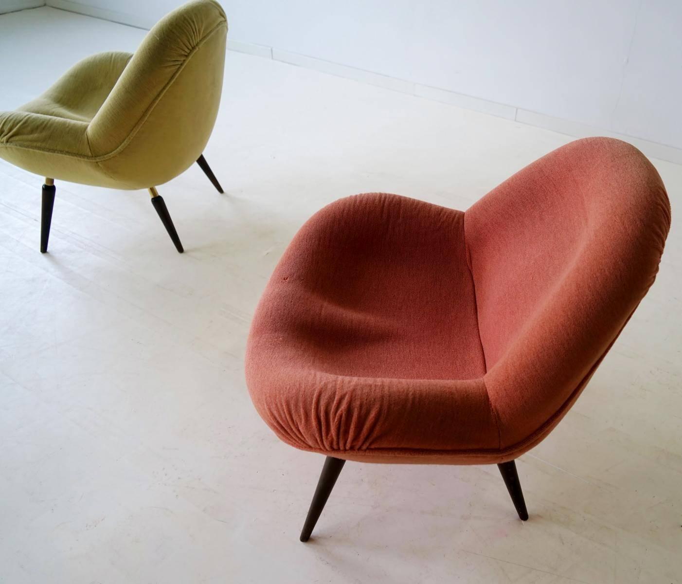 Fabric Set of Two Fritz Neth for Correcta, Armchair Lounge Easy Chair, 1950s, Germany