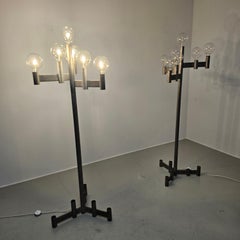 Set of 2 galvanized Brutalist floor lamps
