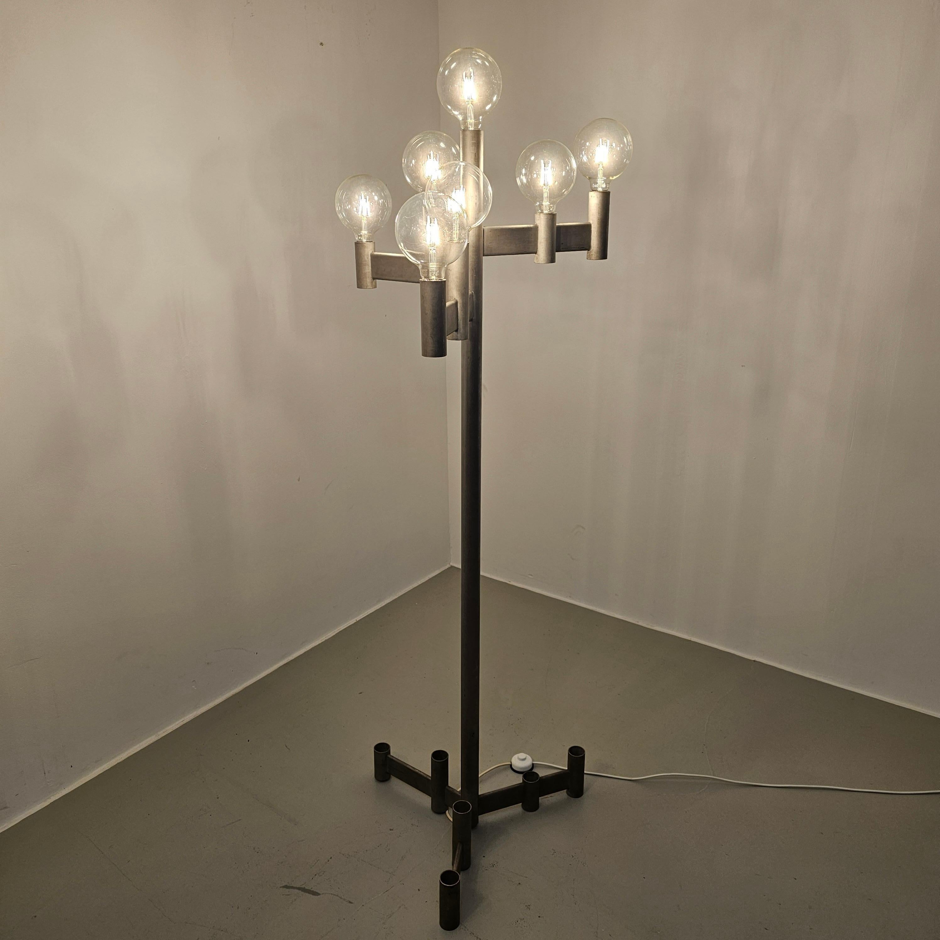 Galvanized Set of 2 galvanized Brutalist floor lamps For Sale