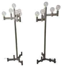 Used Set of 2 galvanized Brutalist floor lamps