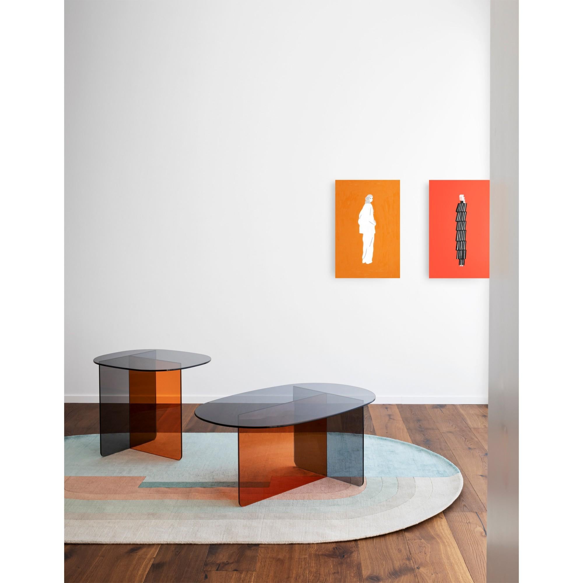 Modern Set of 2 Geometric Low Tables in Colored Glass For Sale