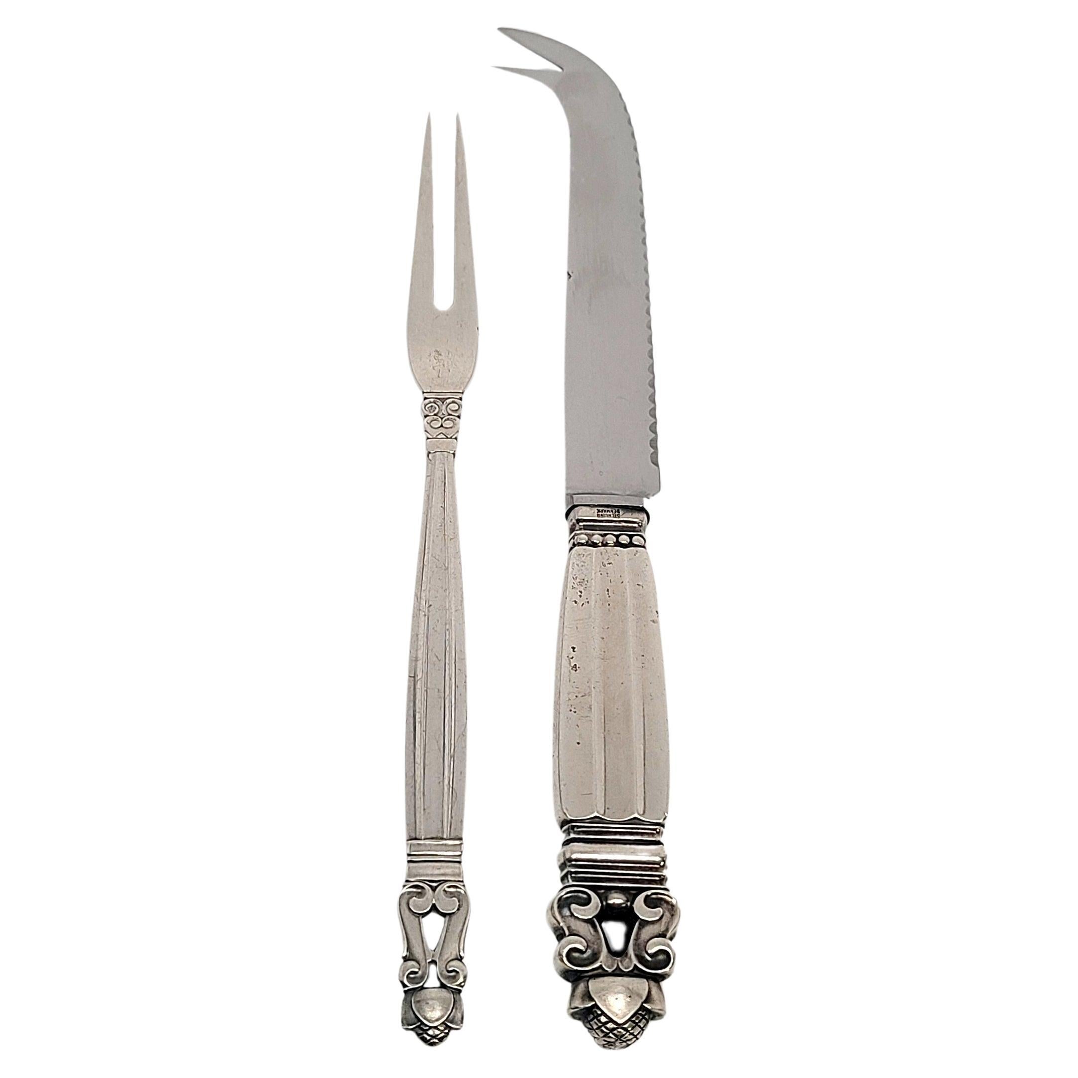 Set of 2 Georg Jensen Denmark Sterling Silver Acorn Cold Cut Fork and Cheese/Bar
