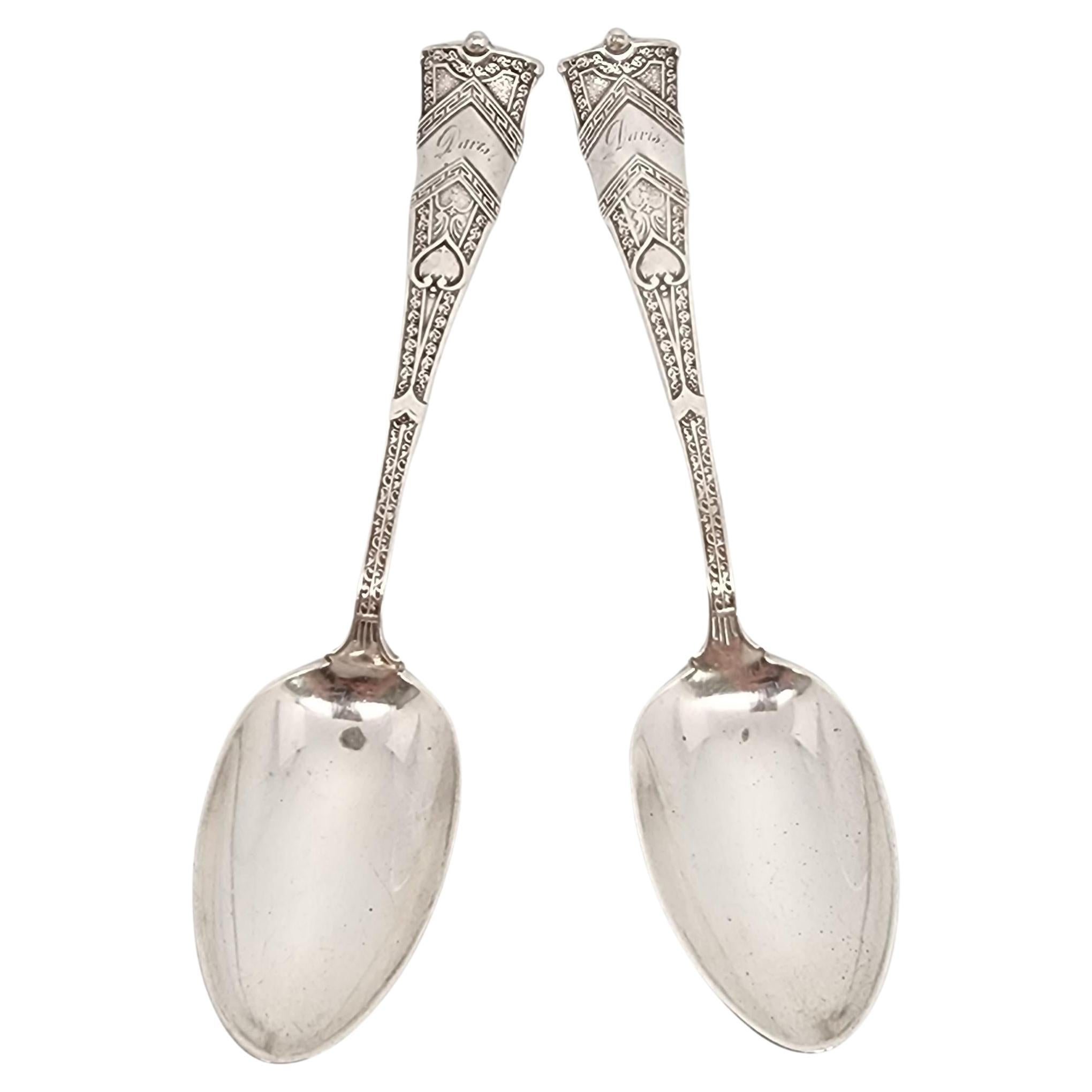 Lot de 2 cuillères à thé Amaryllis en argent sterling avec gravure George Shiebler n°15843