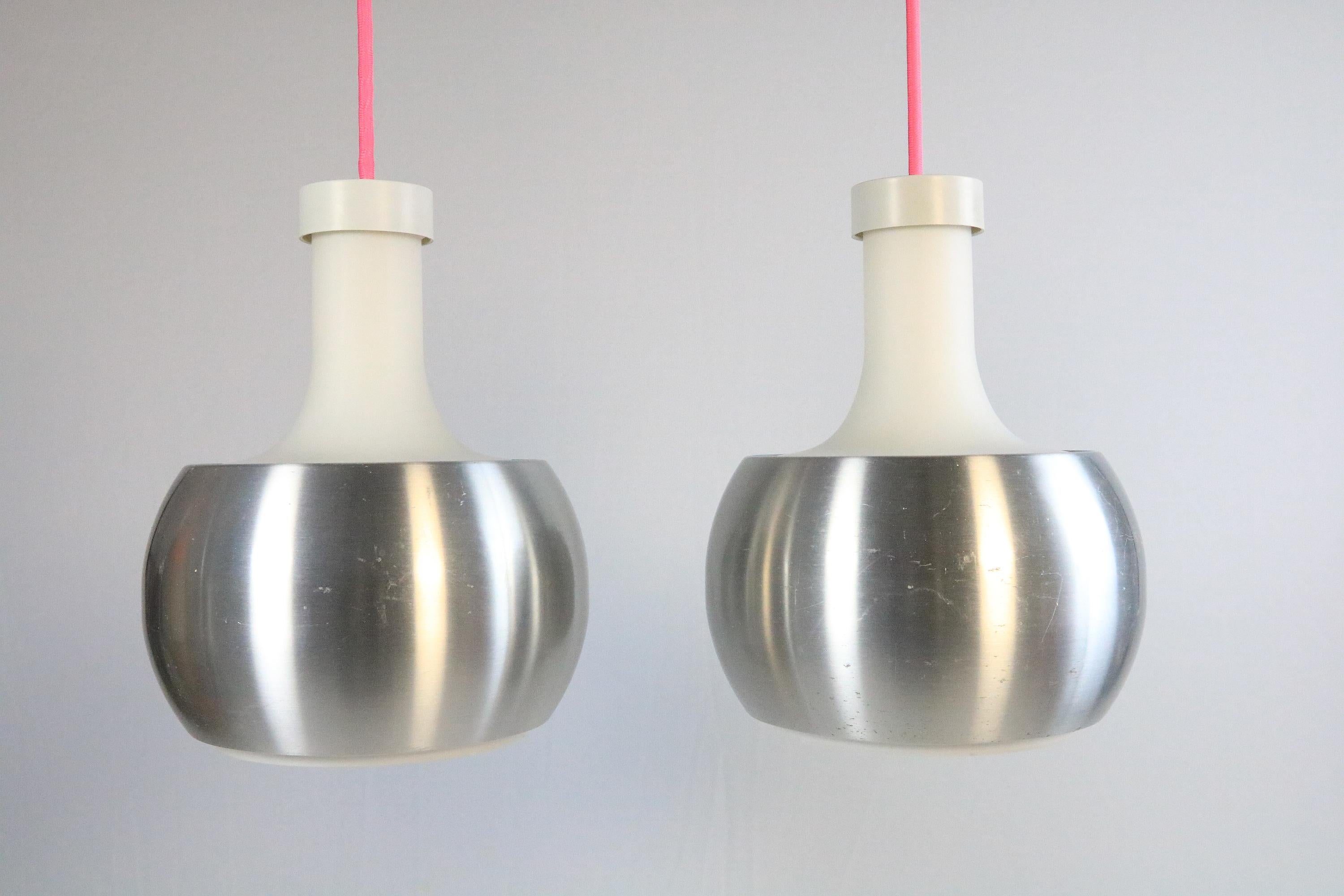 Mid-Century Modern Set of 2 German Hanging Lamps by STAFF, Glass / Metal, 1970s For Sale