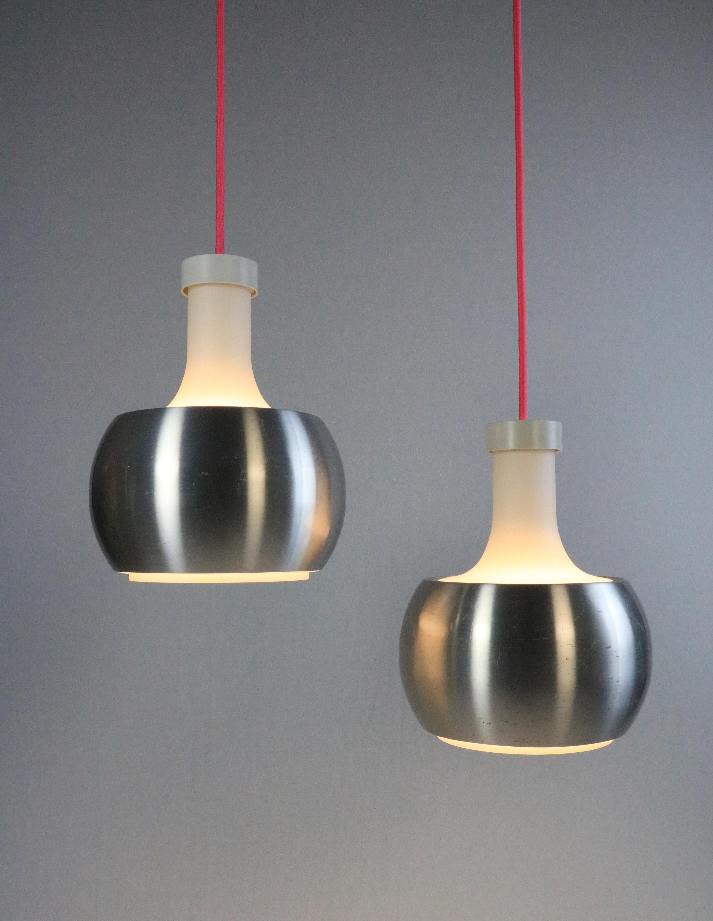 Late 20th Century Set of 2 German Hanging Lamps by STAFF, Glass / Metal, 1970s For Sale