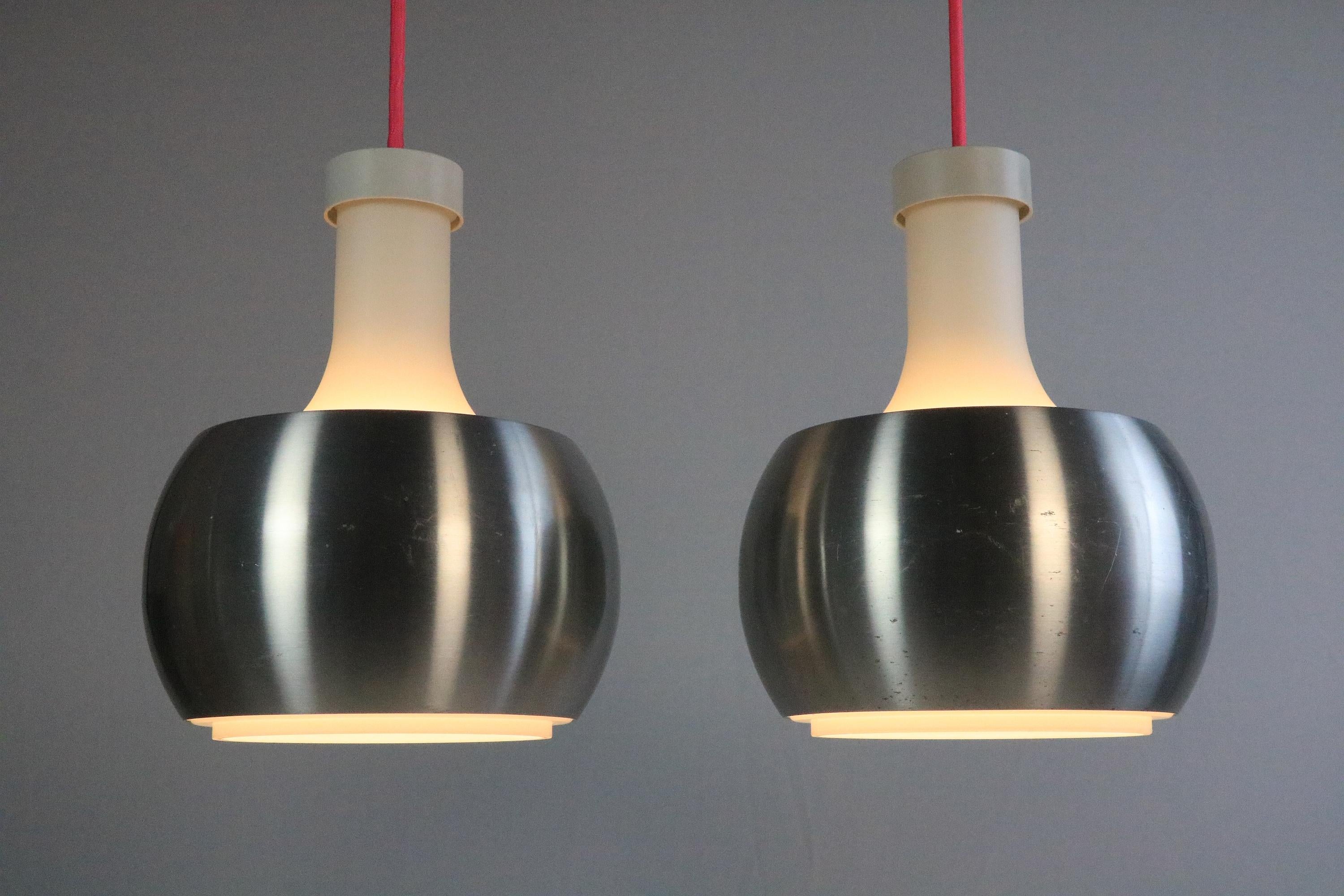 Aluminum Set of 2 German Hanging Lamps by STAFF, Glass / Metal, 1970s For Sale