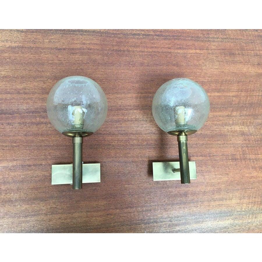 Mid-Century moderno Set di 2 lampade tedesche di metà secolo in ottone e vetro di Doria Leuchten in vendita