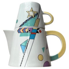 Set di 2 teiere o caffettiere postmoderne tedesche con tazza di Seltmann Weiden