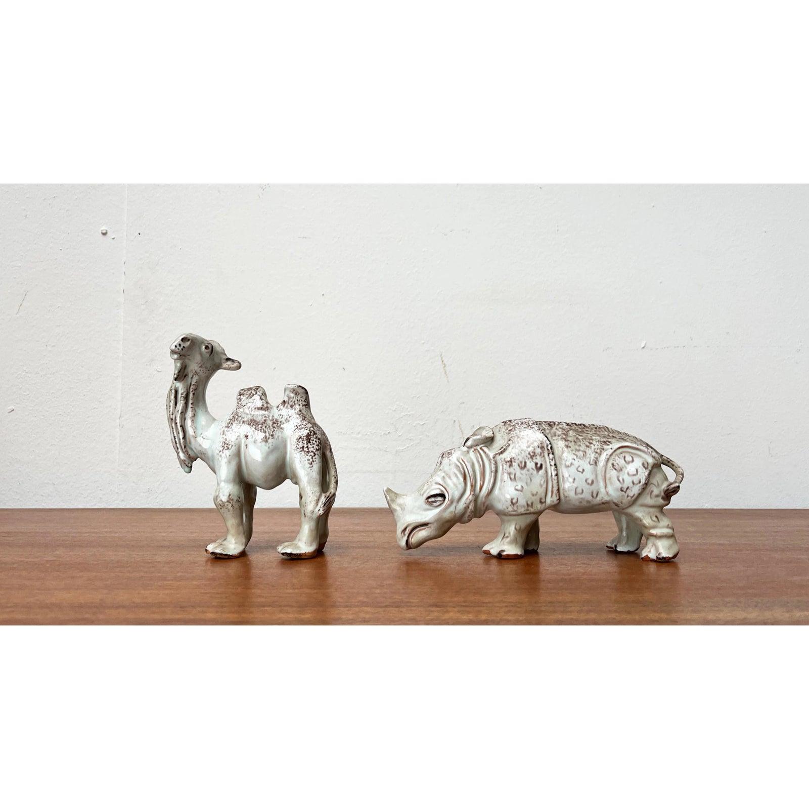 20th Century Set of 2 German Studio Pottery Camel and Rhino Figures from Hamelner Töpferei For Sale