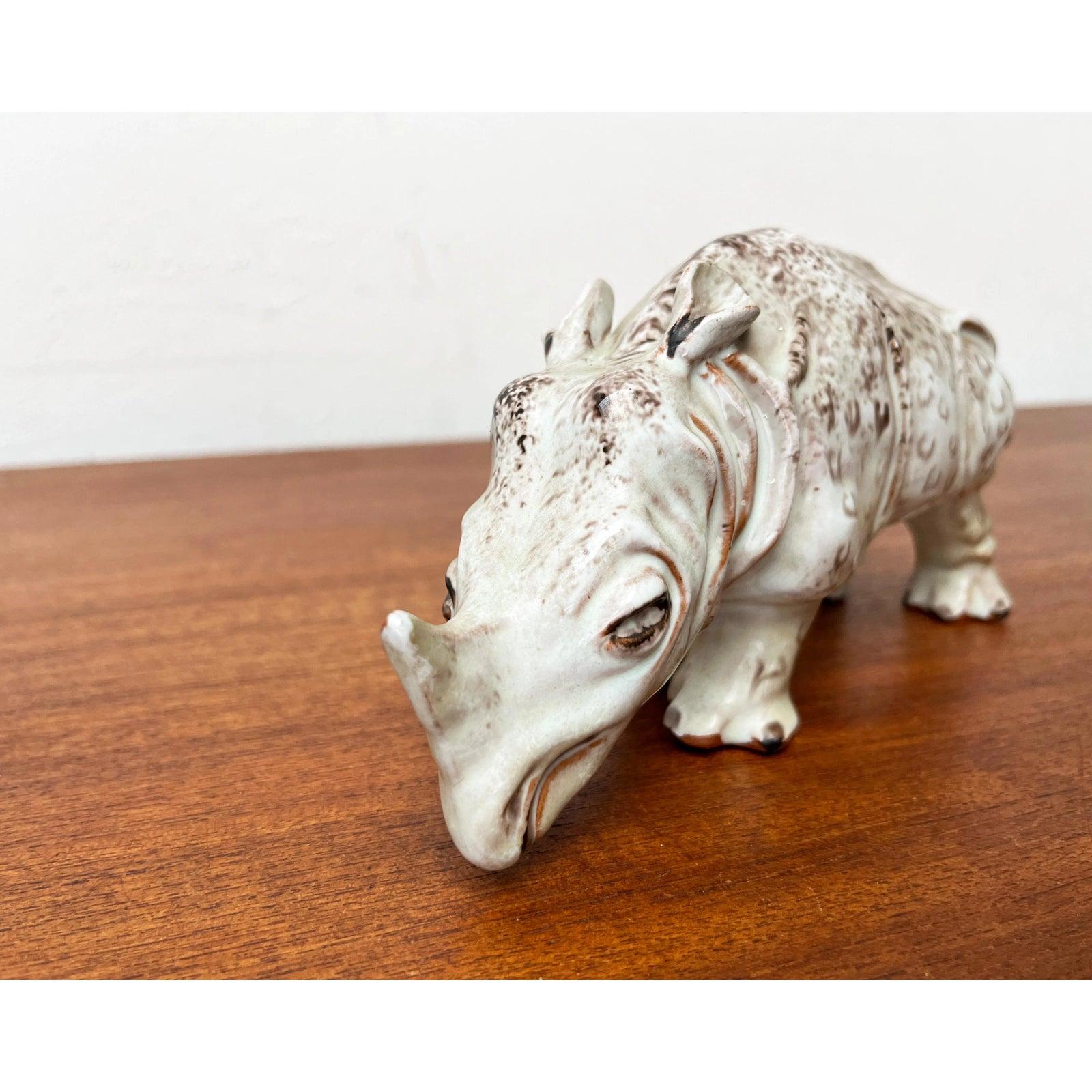 Ceramic Set of 2 German Studio Pottery Camel and Rhino Figures from Hamelner Töpferei For Sale