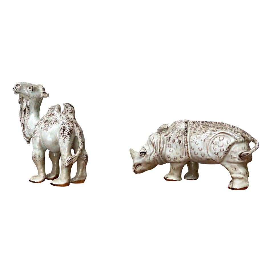 Set of 2 German Studio Pottery Camel and Rhino Figures from Hamelner Töpferei For Sale