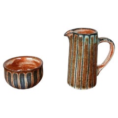 Juego de 2 jarras y cuencos pequeños de Studio Pottery alemán de Monika Maetzel