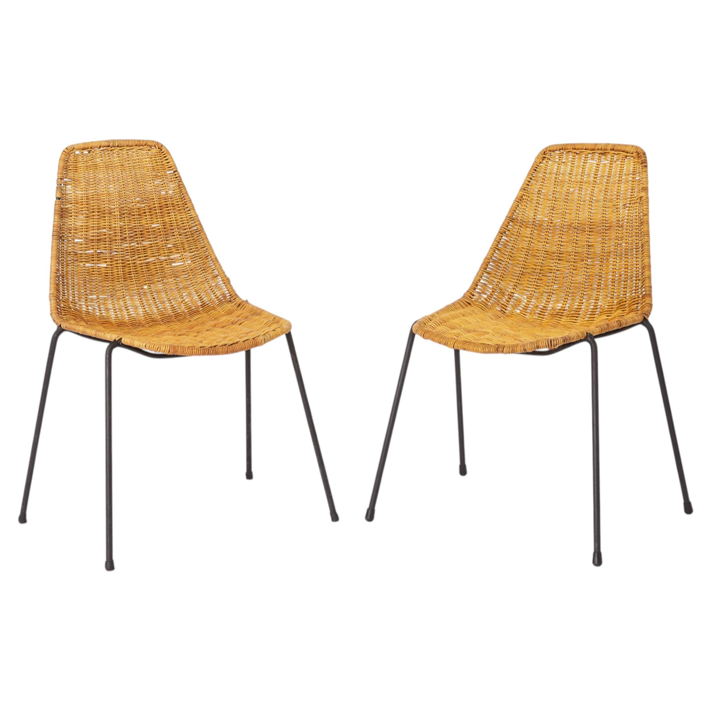 Set of 2 Gianfranco Legler Basket Chairs, 1950s Rattan Chairs, Mid Century Swiss