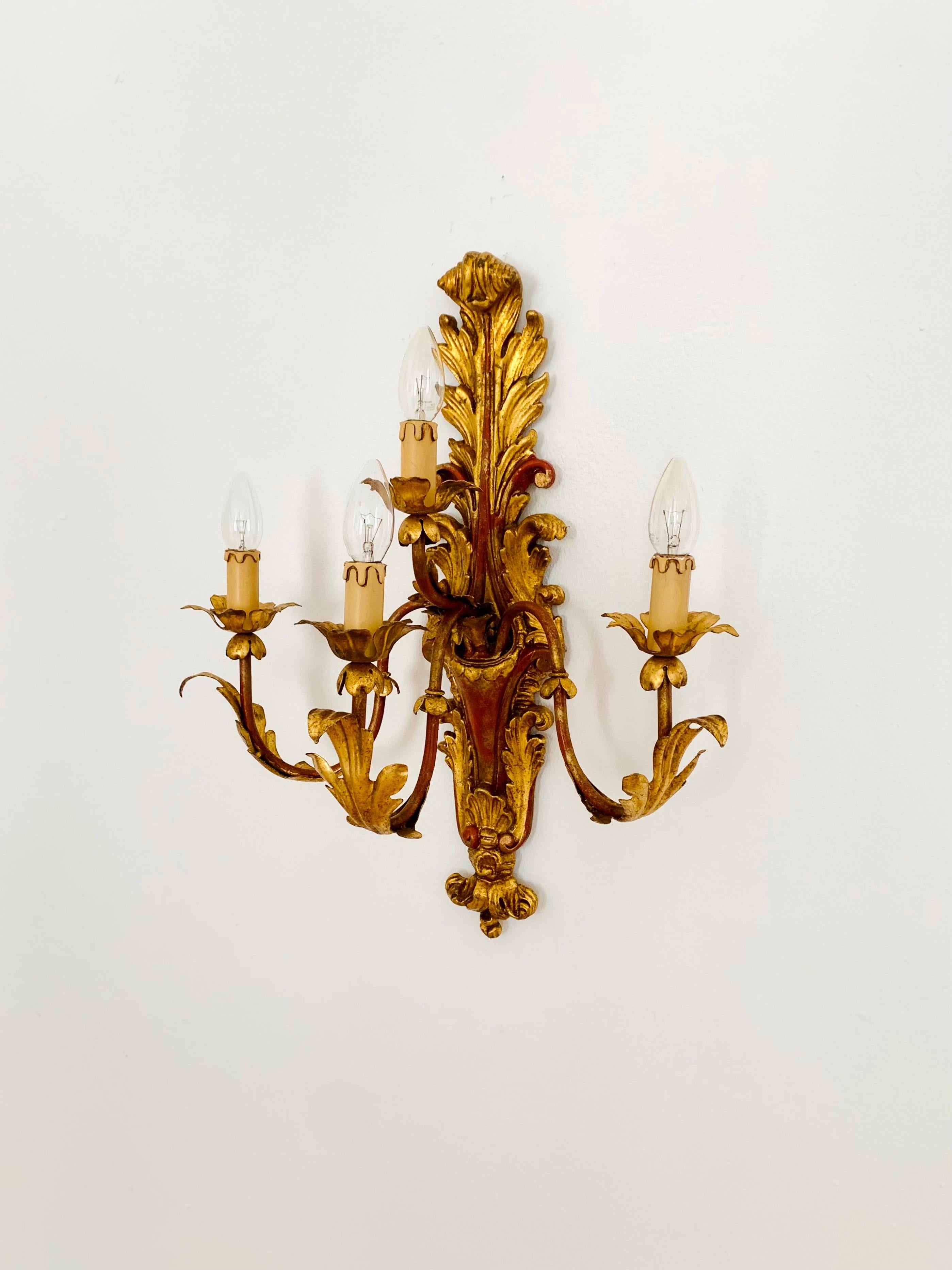 Set of 2 Gilded Italian Hollywood Regency Wall Lamps For Sale 1