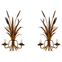 Set of 2 gilded italian metal wall candle holder by Hans Kögl