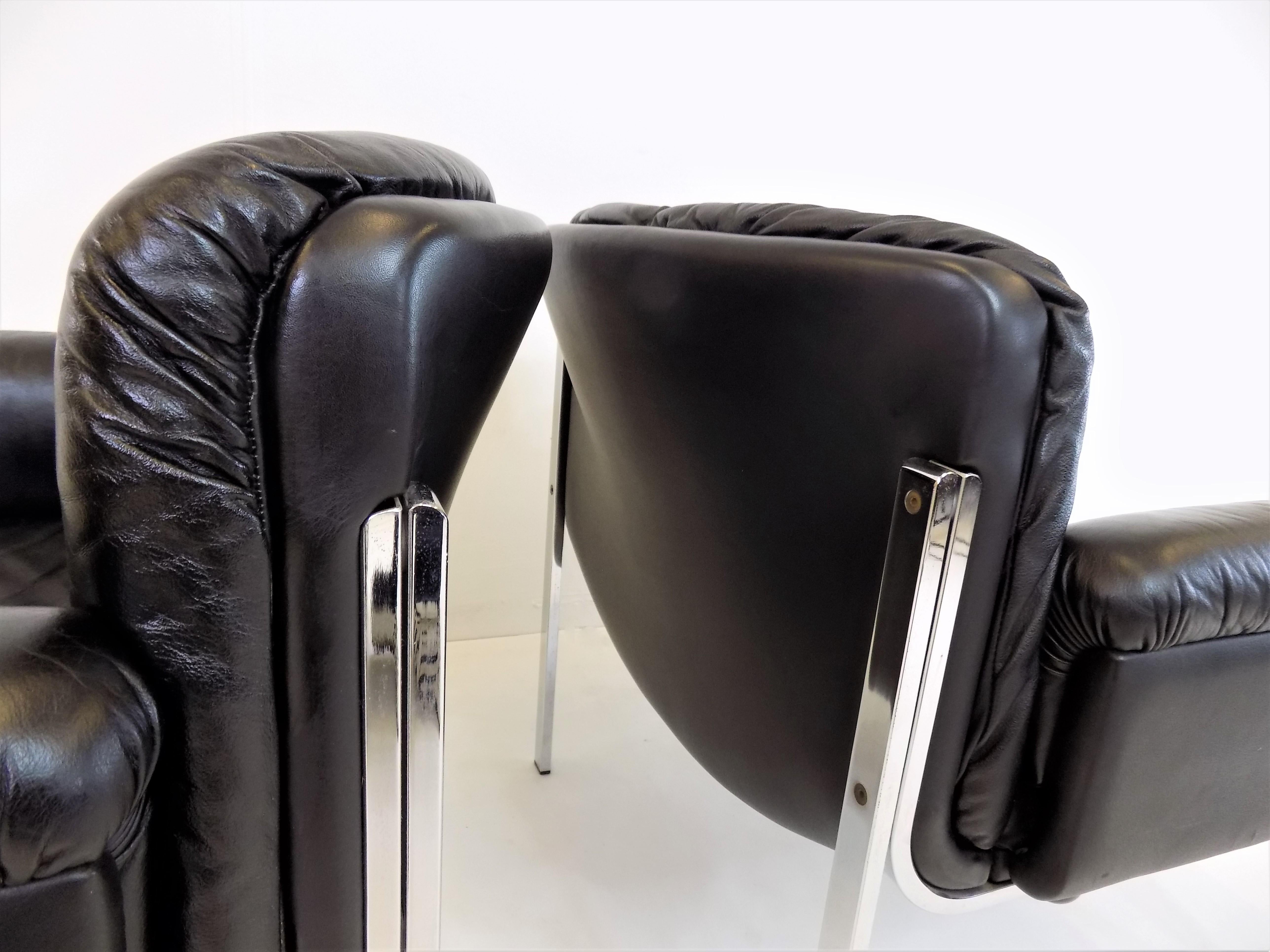 Set of 2 Girsberger Eurochair Leather Armchairs, Switzerland, 1980 3