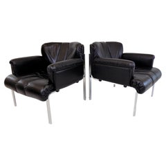 Set of 2 Girsberger Eurochair Leather Armchairs, Switzerland, 1980