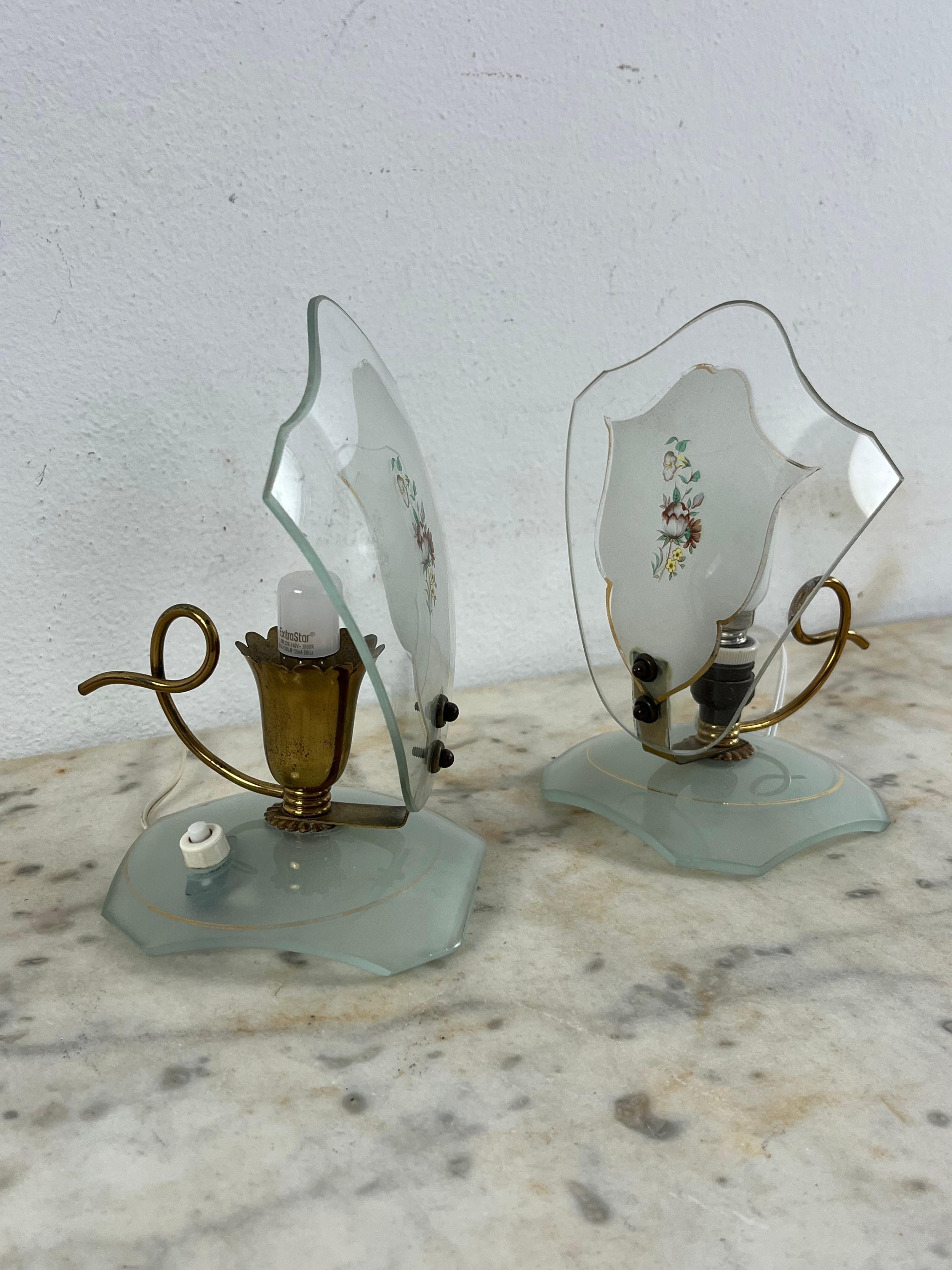 Ensemble de 2 lampes de chevet en verre et laiton, dans le style de Pietro Chiesa, années 1950 en vente 4