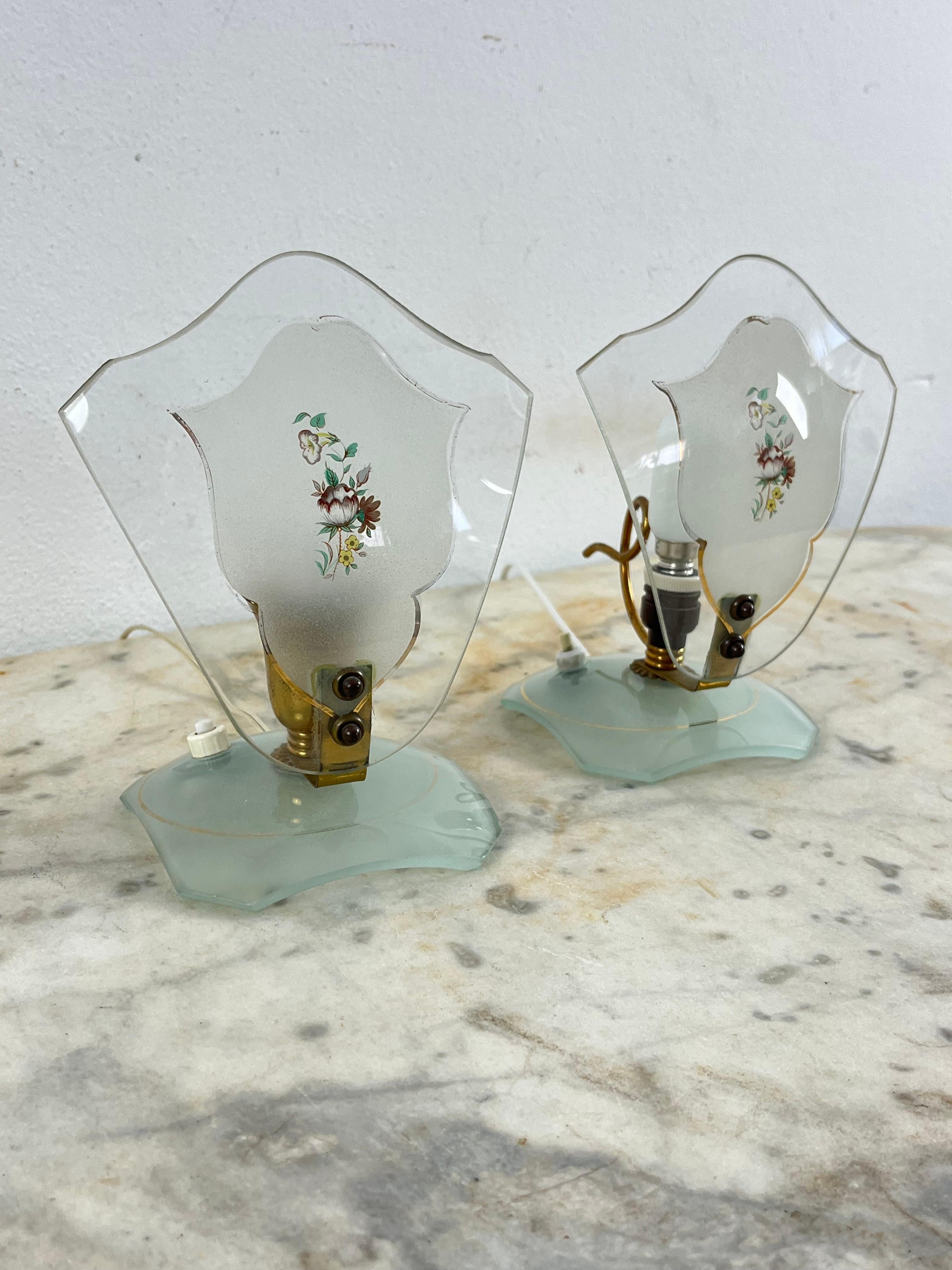 Ensemble de 2 lampes de chevet en verre et laiton, dans le style de Pietro Chiesa, années 1950 en vente 5