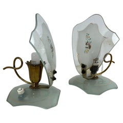 Set Of 2 Glass And Brass Bedside Lamps, In The Style Of Pietro Chiesa, 1950s