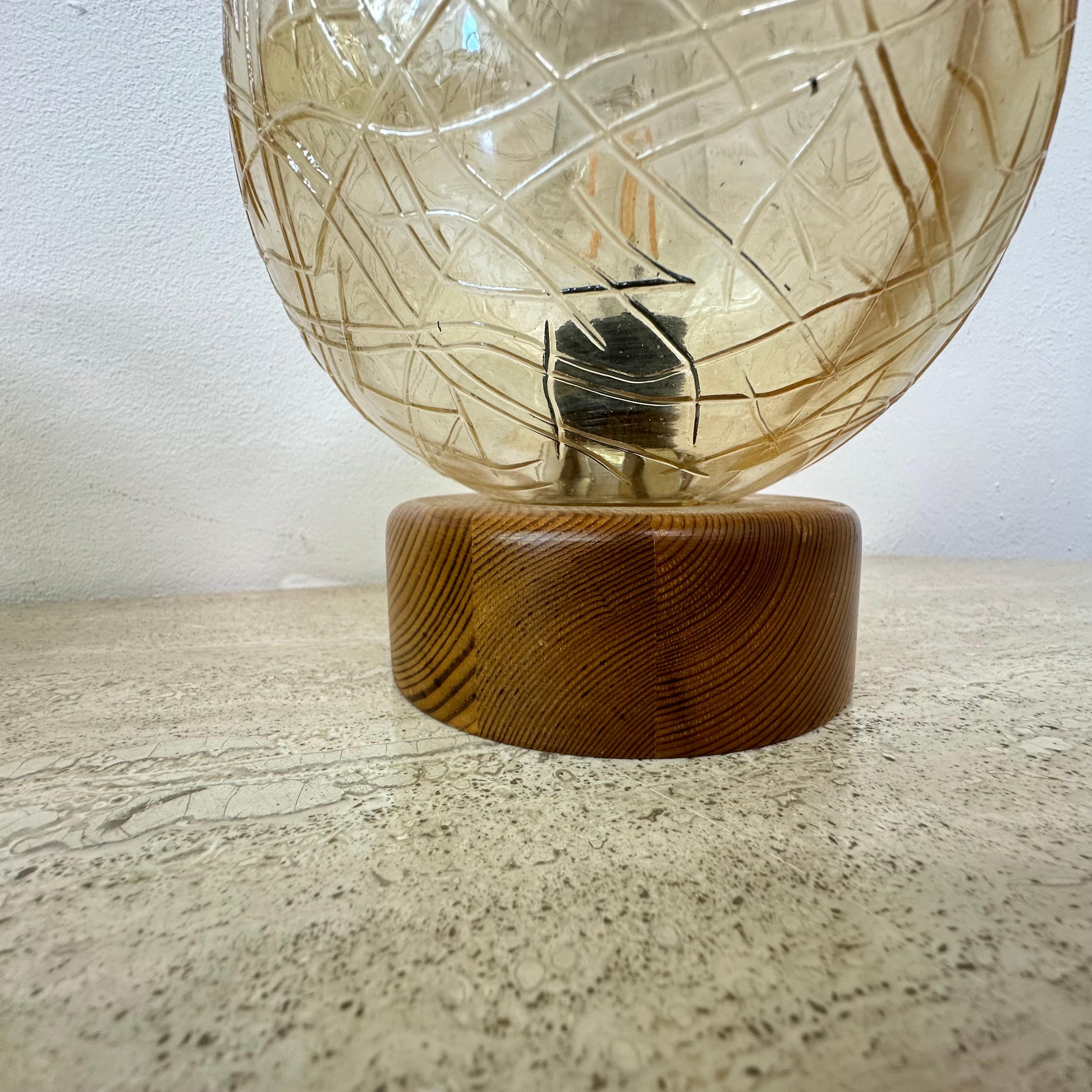 Ensemble de 2 lampes de table en verre et bois, années 1980 en vente 12
