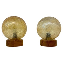 Set di 2 lampade da tavolo in vetro e legno , anni '80