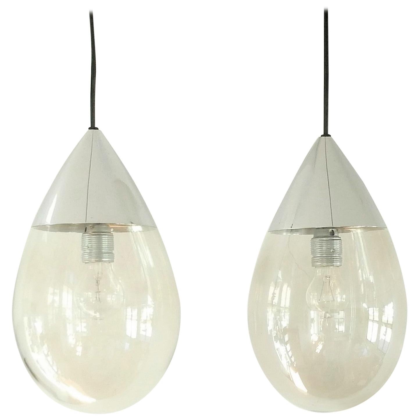 Set of 2 Glass Drop Pendant Lamps for Limburg, Germany, 1970s