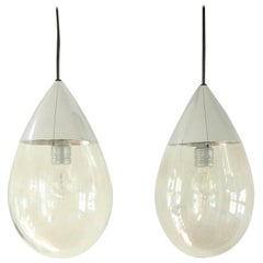 Vintage Set of 2 Glass Drop Pendant Lamps for Limburg, Germany, 1970s