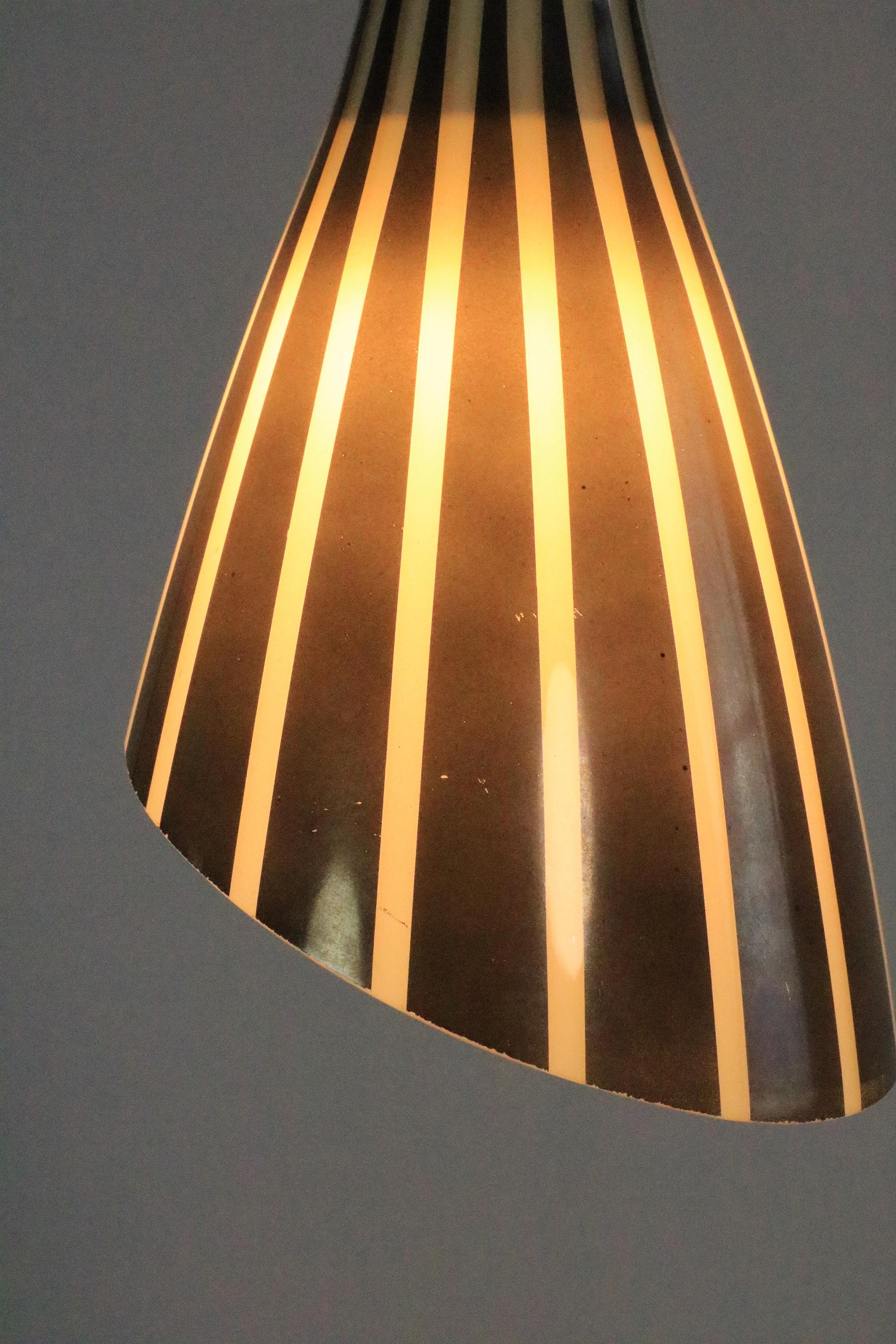 Set of 2 Glass Hanging Lamps, Black and White Striped, Original 1950s For Sale 11
