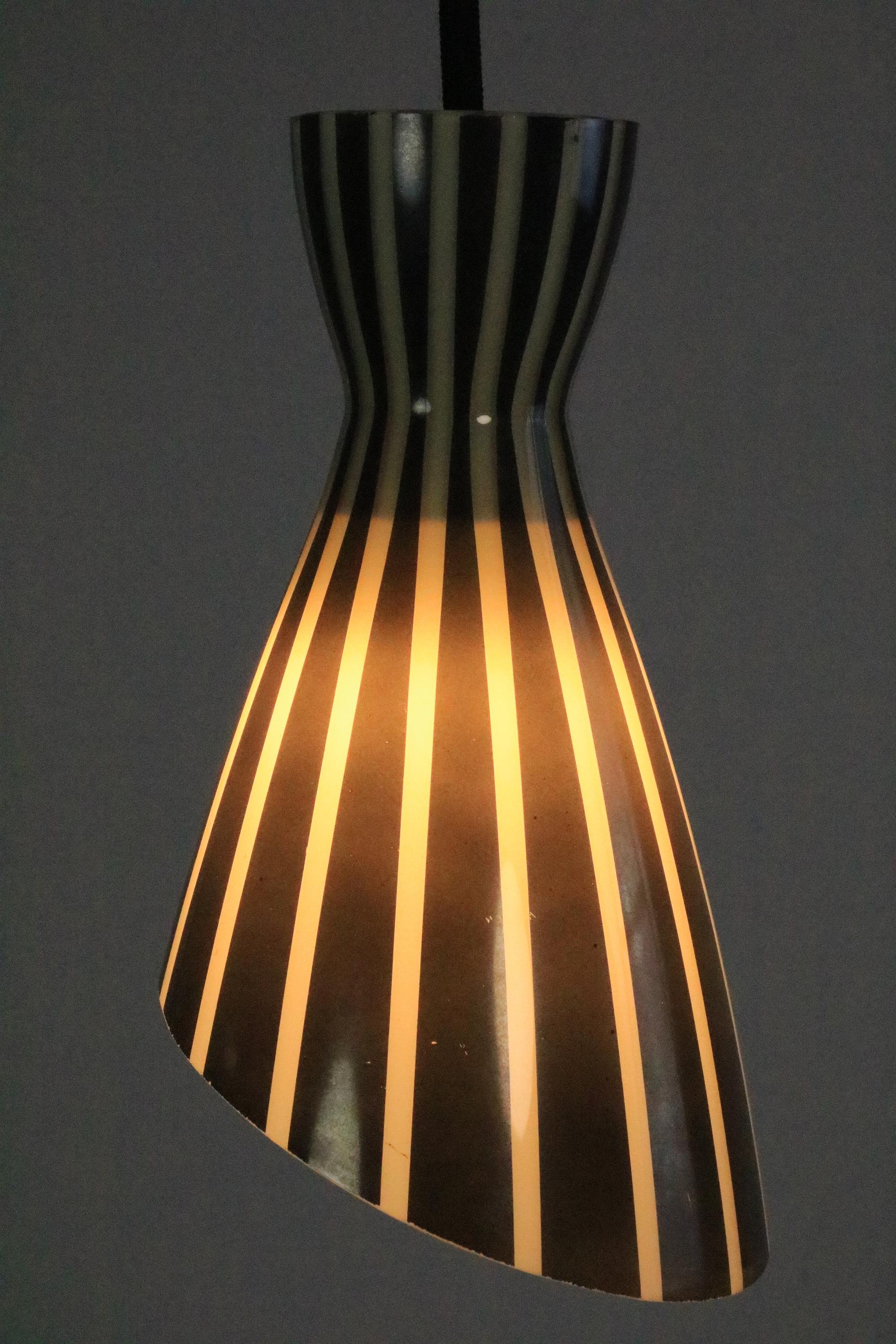 Set of 2 Glass Hanging Lamps, Black and White Striped, Original 1950s For Sale 4