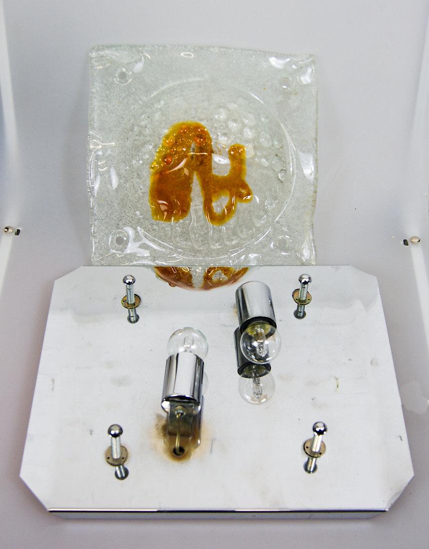 Pareja de apliques bullicantes de cristal ámbar de Mazzega Murano Toni Zuccheri Attr en venta 4
