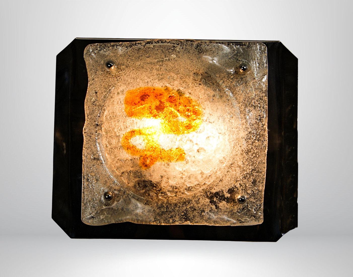 Pareja de apliques bullicantes de cristal ámbar de Mazzega Murano Toni Zuccheri Attr Otro en venta