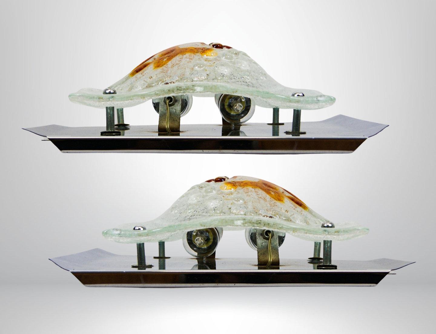 Pareja de apliques bullicantes de cristal ámbar de Mazzega Murano Toni Zuccheri Attr siglo XX en venta