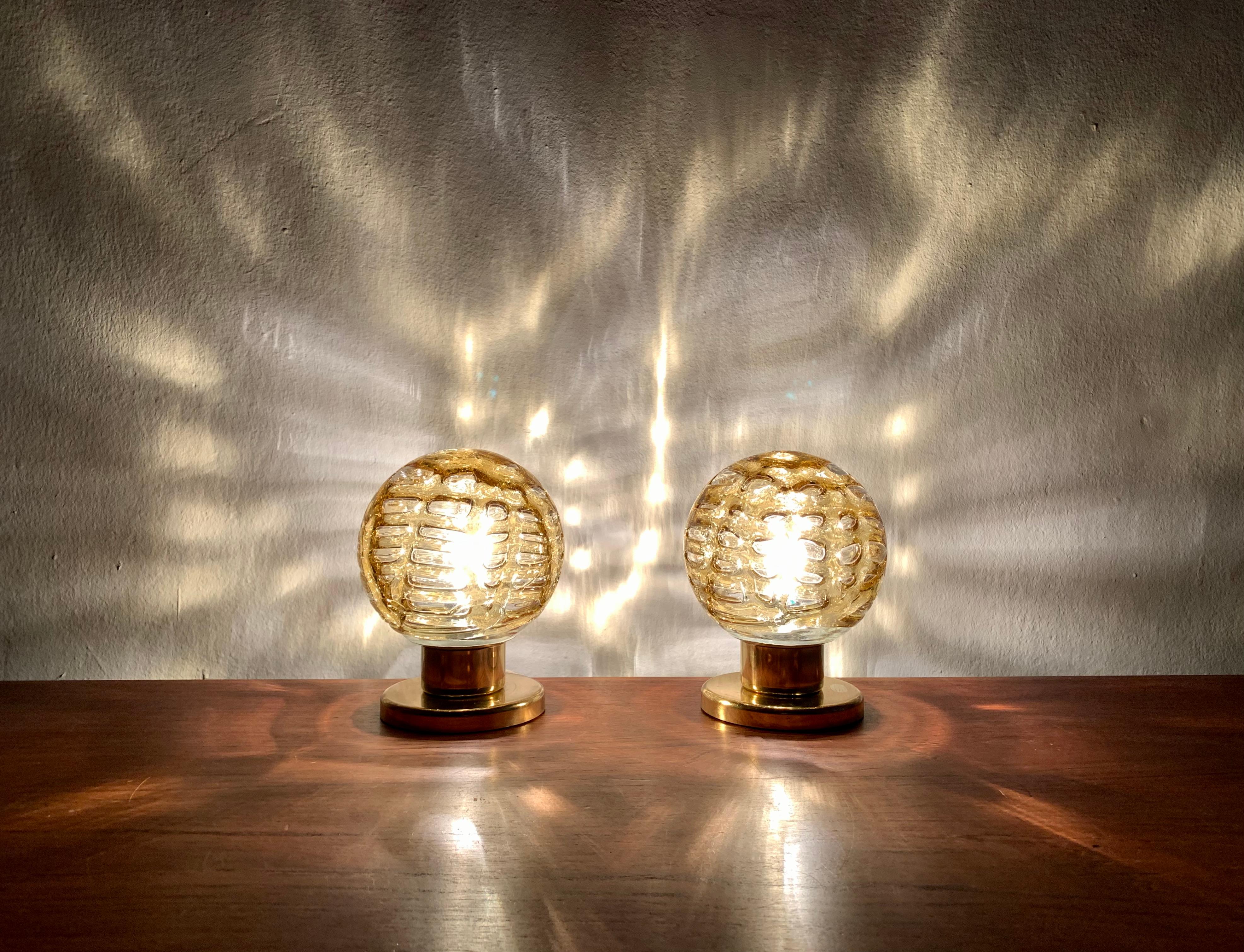 Brass Set of 2 Glass Table Lamps from Doria For Sale