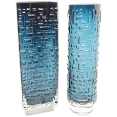 Set of 2 Glass Vase by Emil Funke for Gral Glas in Petrol Color, circa 1970s