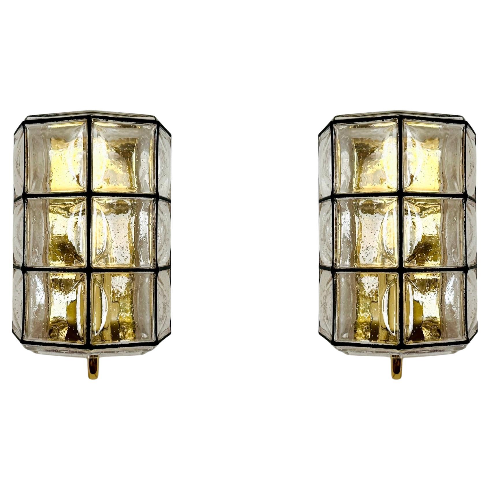Set of 2 Glass Wall Lamps by Glashütte Limburg