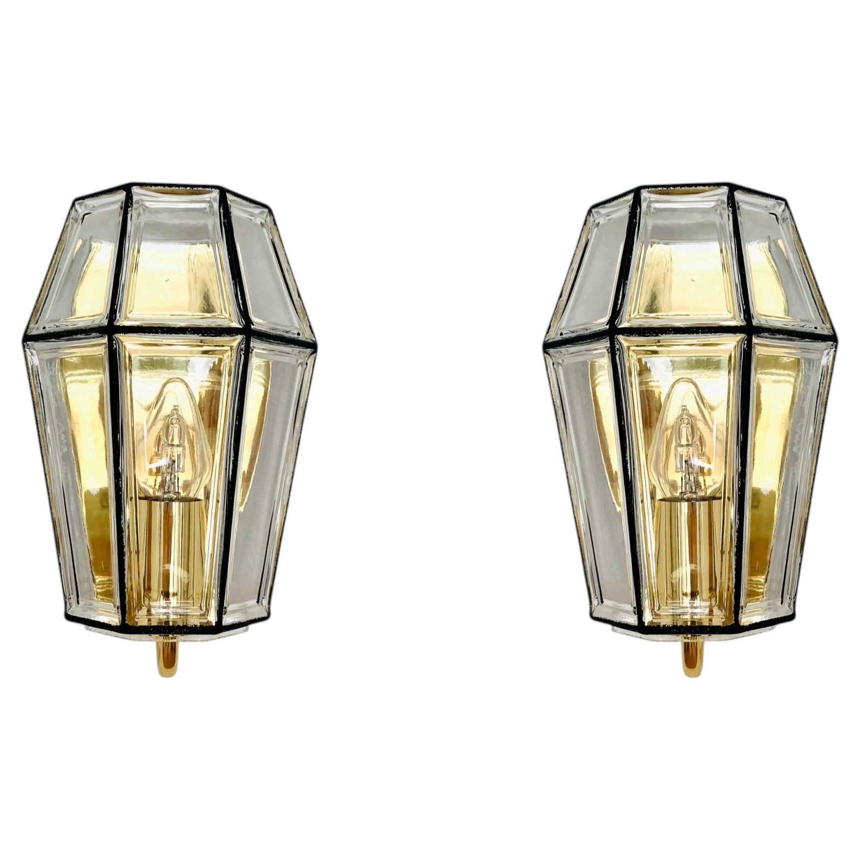 Set of 2 Glass Wall Lamps by Glashütte Limburg