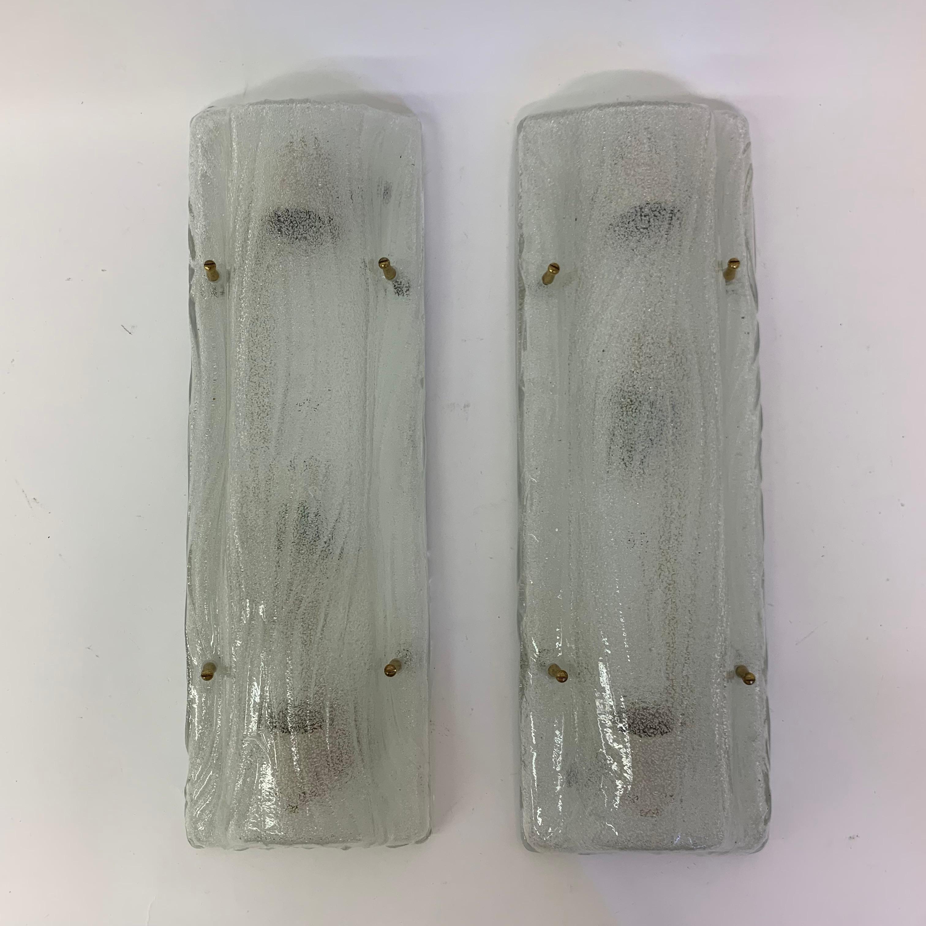 Mid-Century Modern Set of 2 Glass Wall Lamps Sconce, 1970s