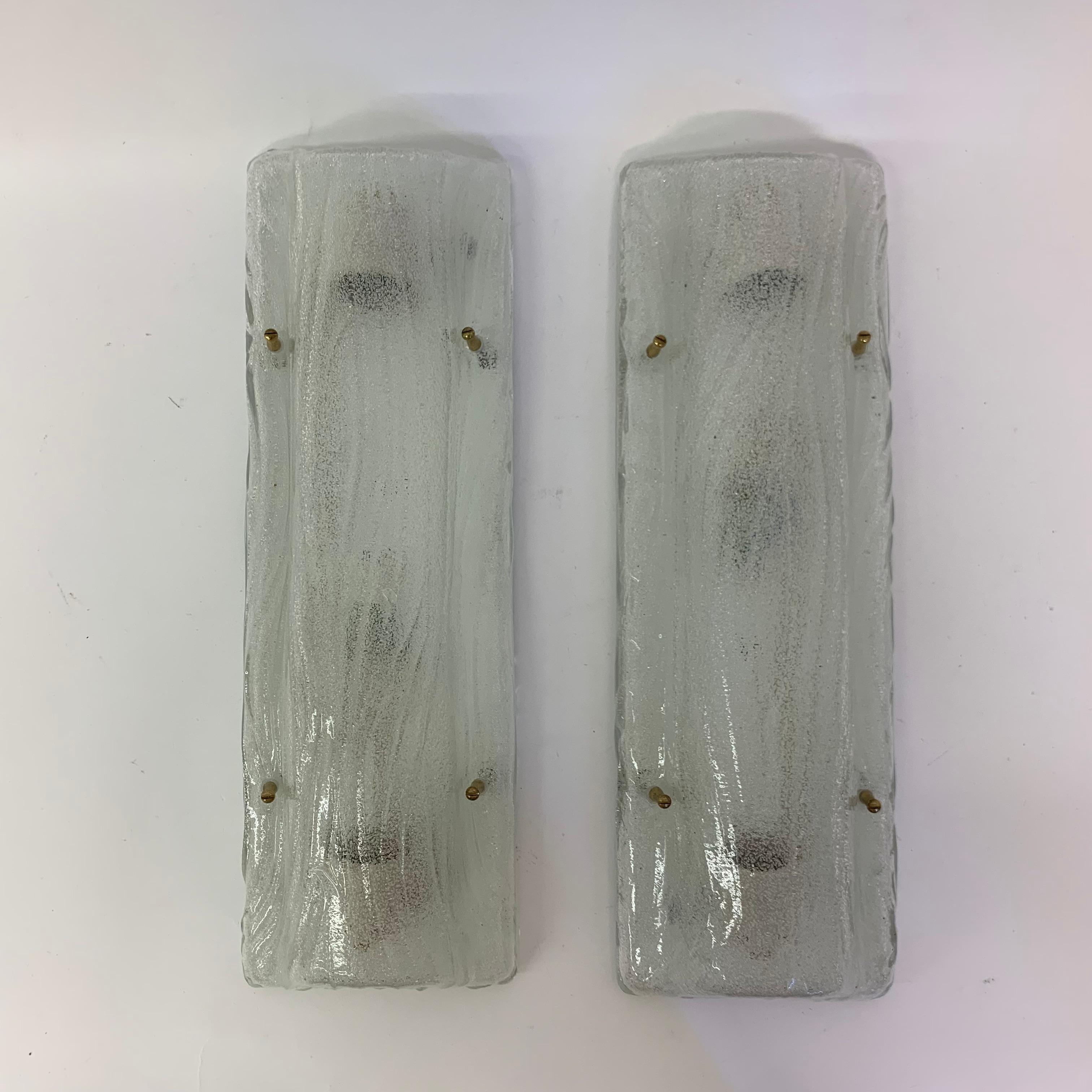 German Set of 2 Glass Wall Lamps Sconce, 1970s
