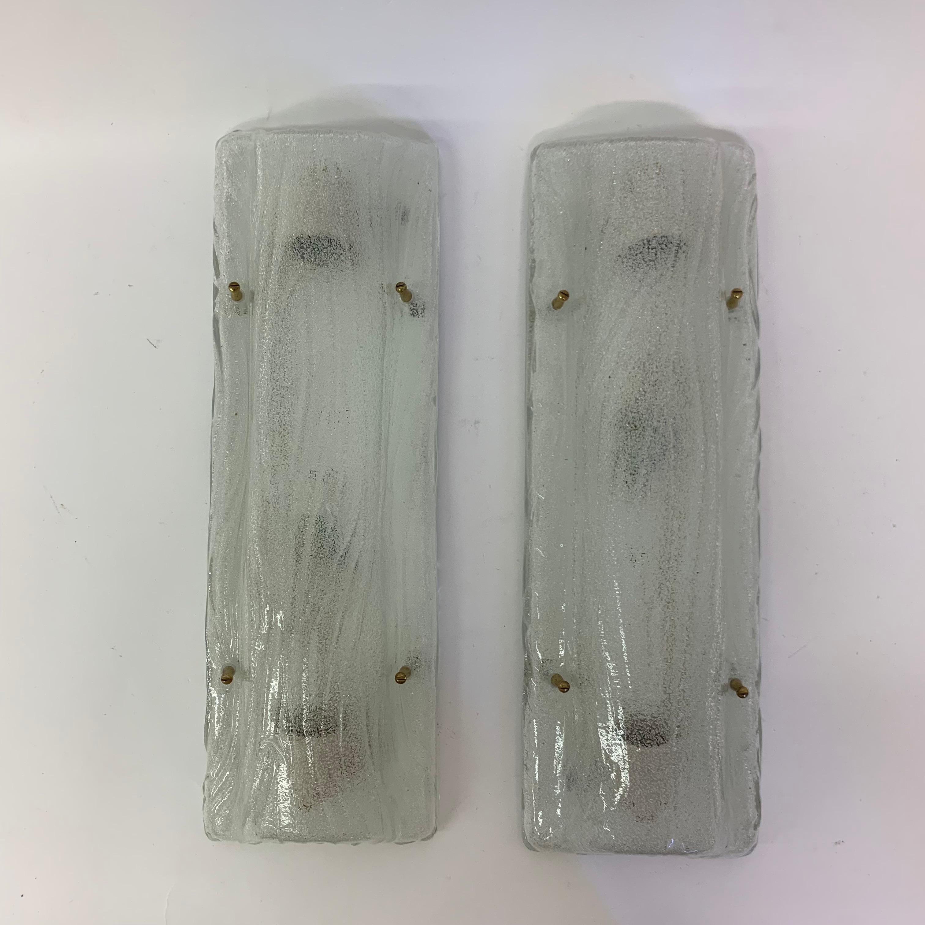 Set of 2 Glass Wall Lamps Sconce, 1970s In Good Condition In Delft, NL
