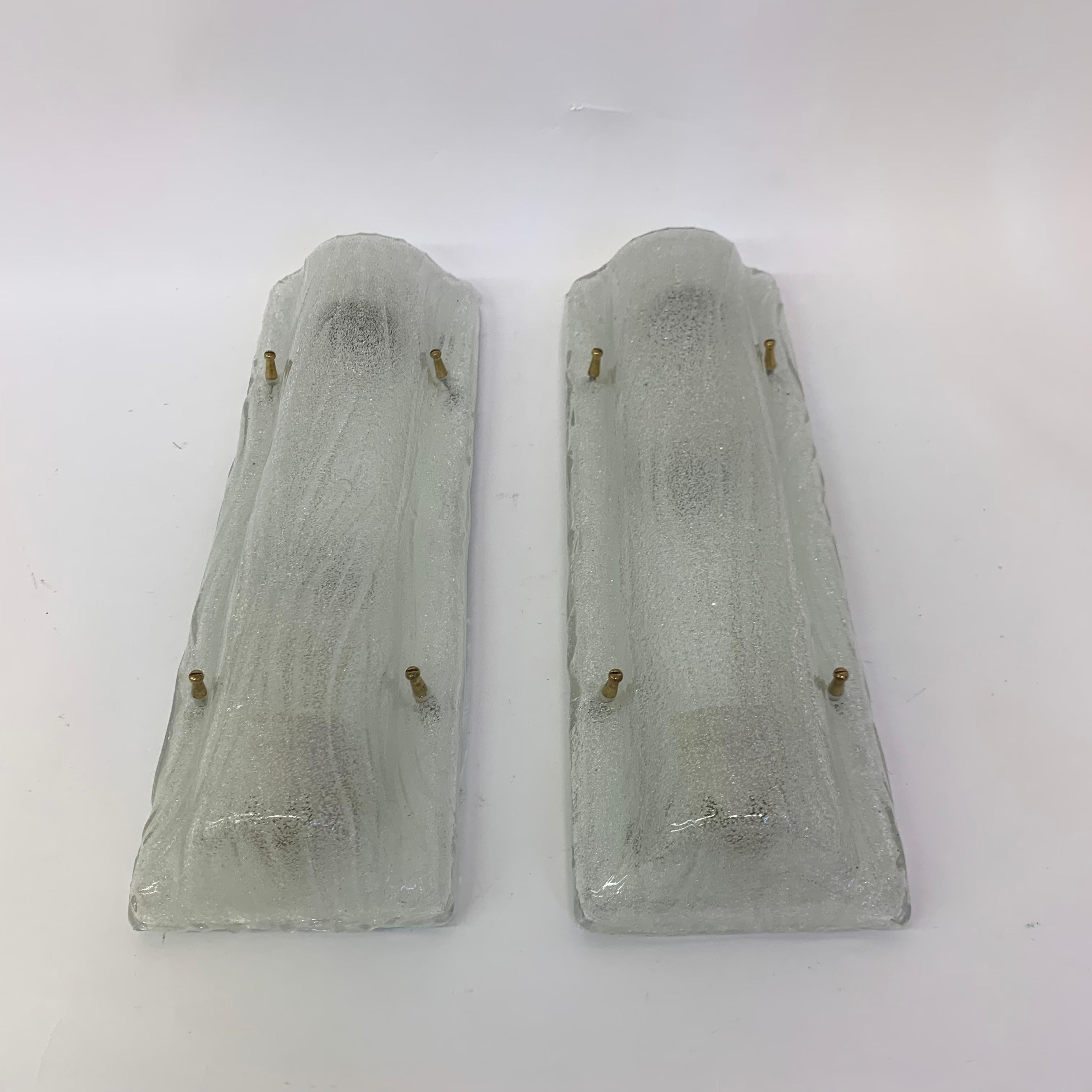 Metal Set of 2 Glass Wall Lamps Sconce, 1970s