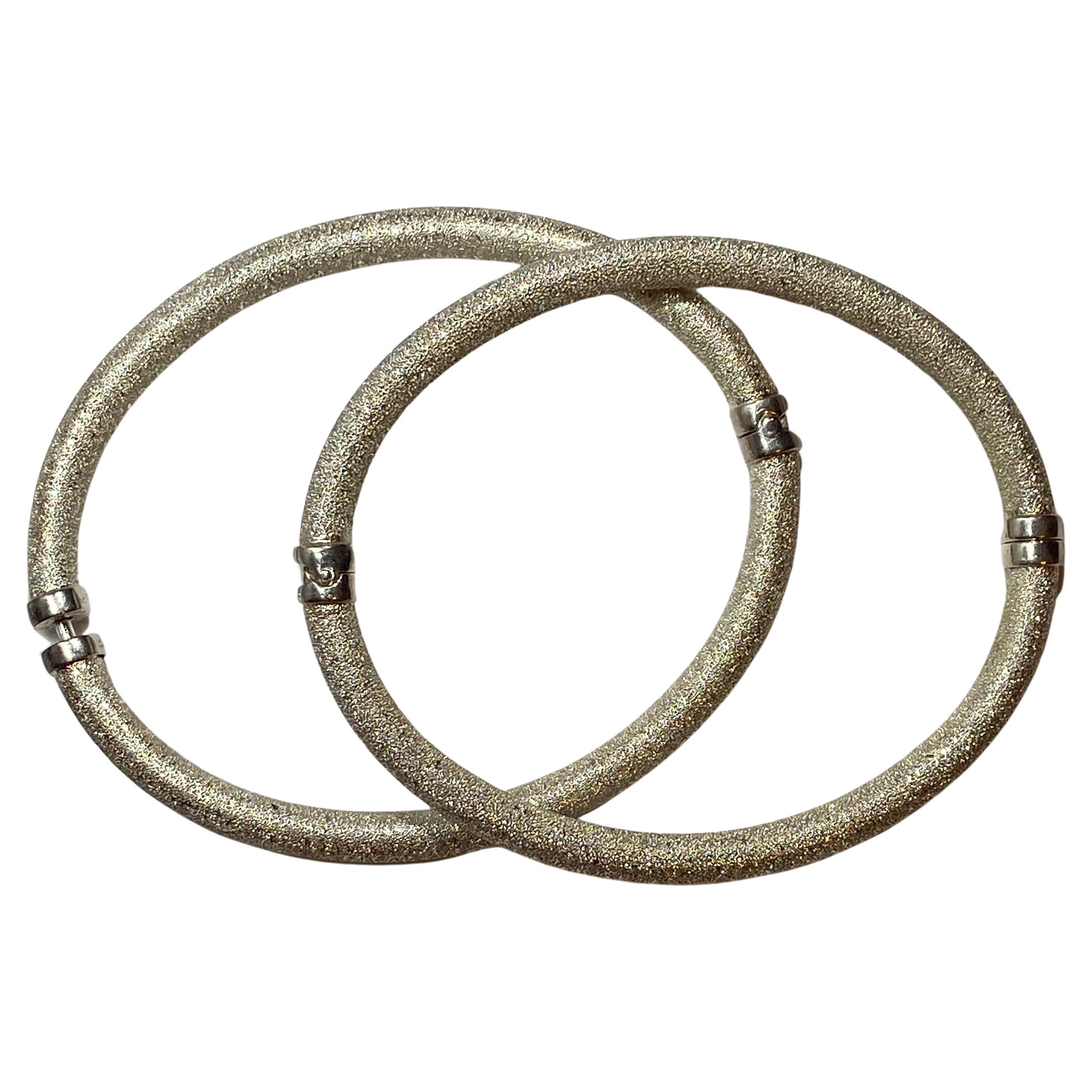 Set of 2 Glittering 'Diamond-Cut' Sterling Silver accented Bracelets