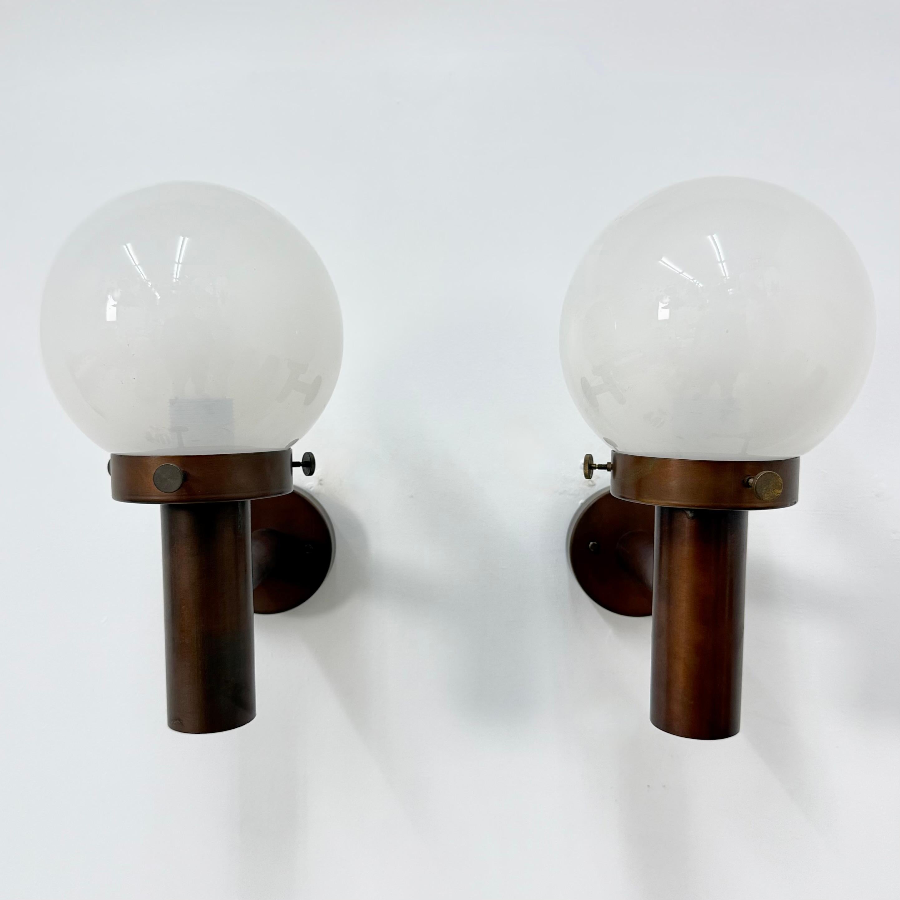 Metal Set of 2 globe glass wall lamps sconces by Lisa Pape Sweden , 1970s For Sale