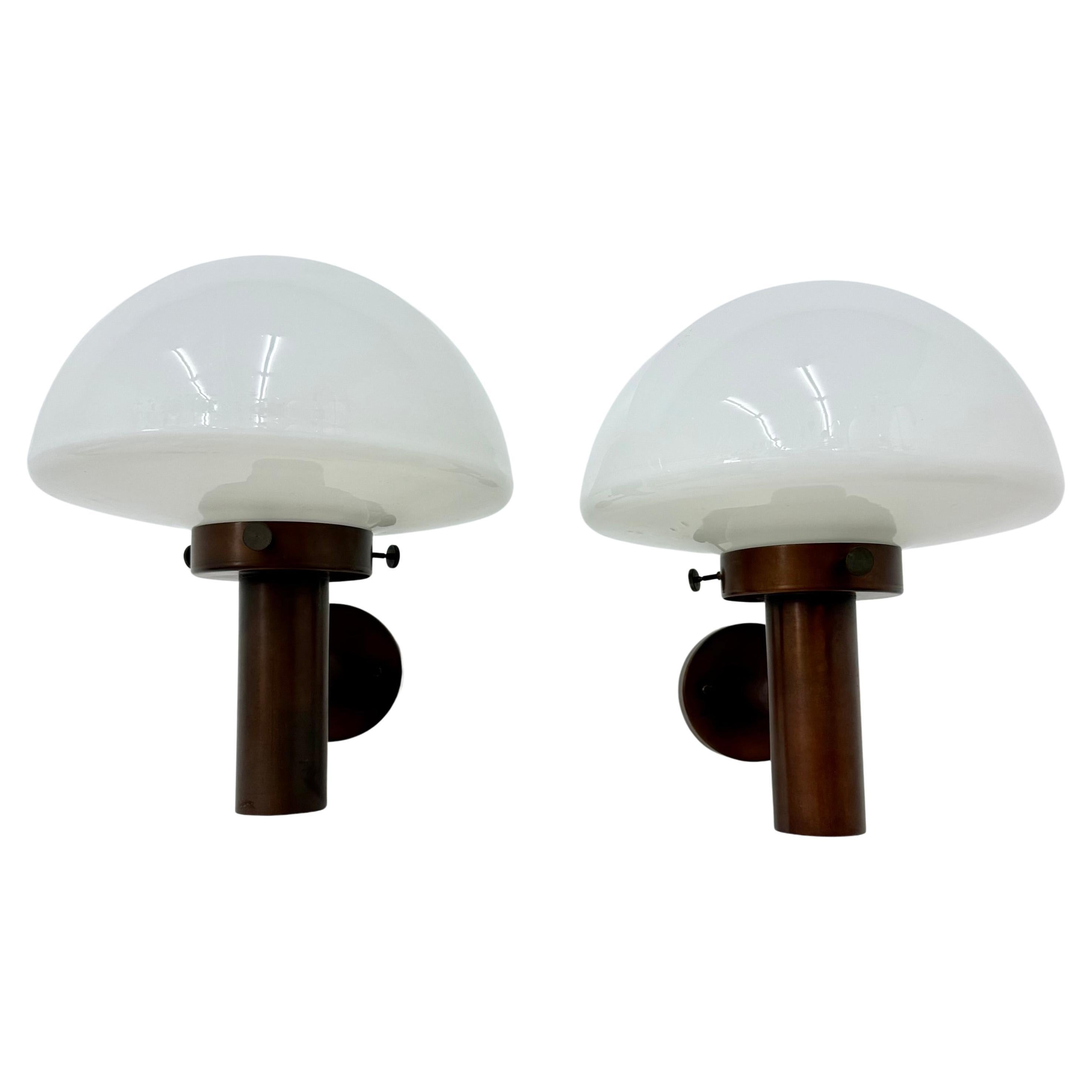 Set of 2 globe glass wall lamps sconces by Lisa Pape Sweden , 1970s