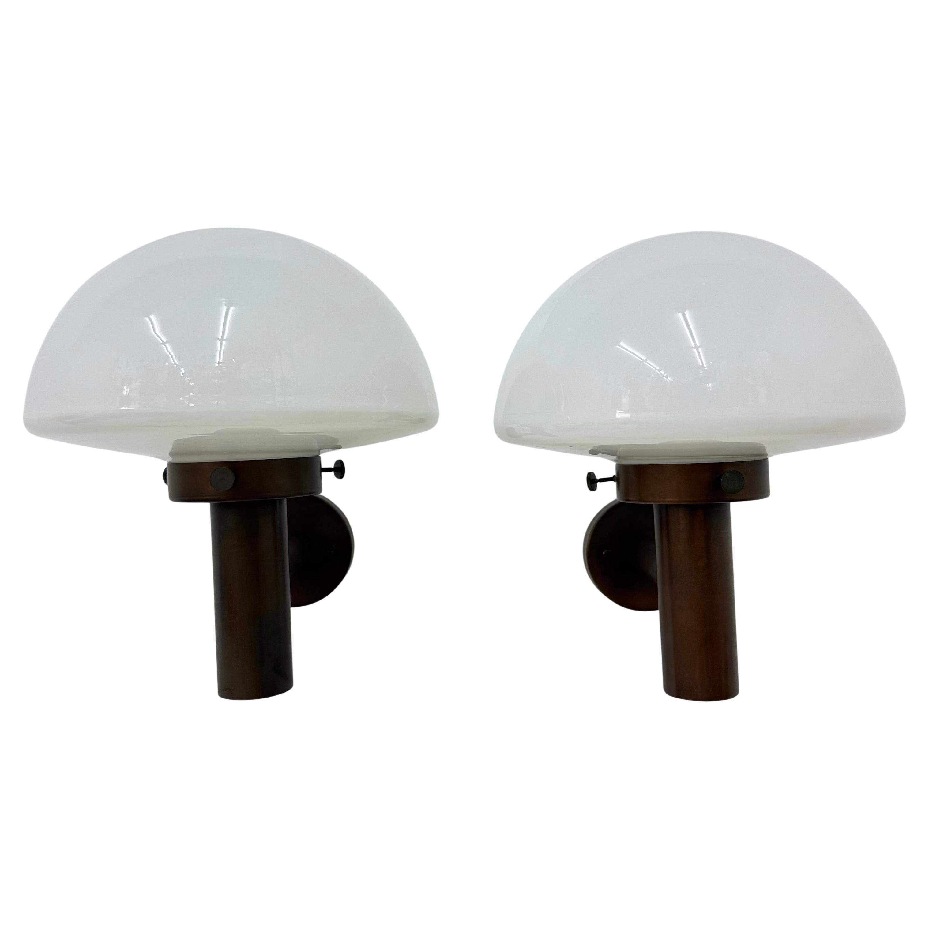 Set of 2 globe glass wall lamps sconces by Lisa Pape Sweden , 1970s For Sale