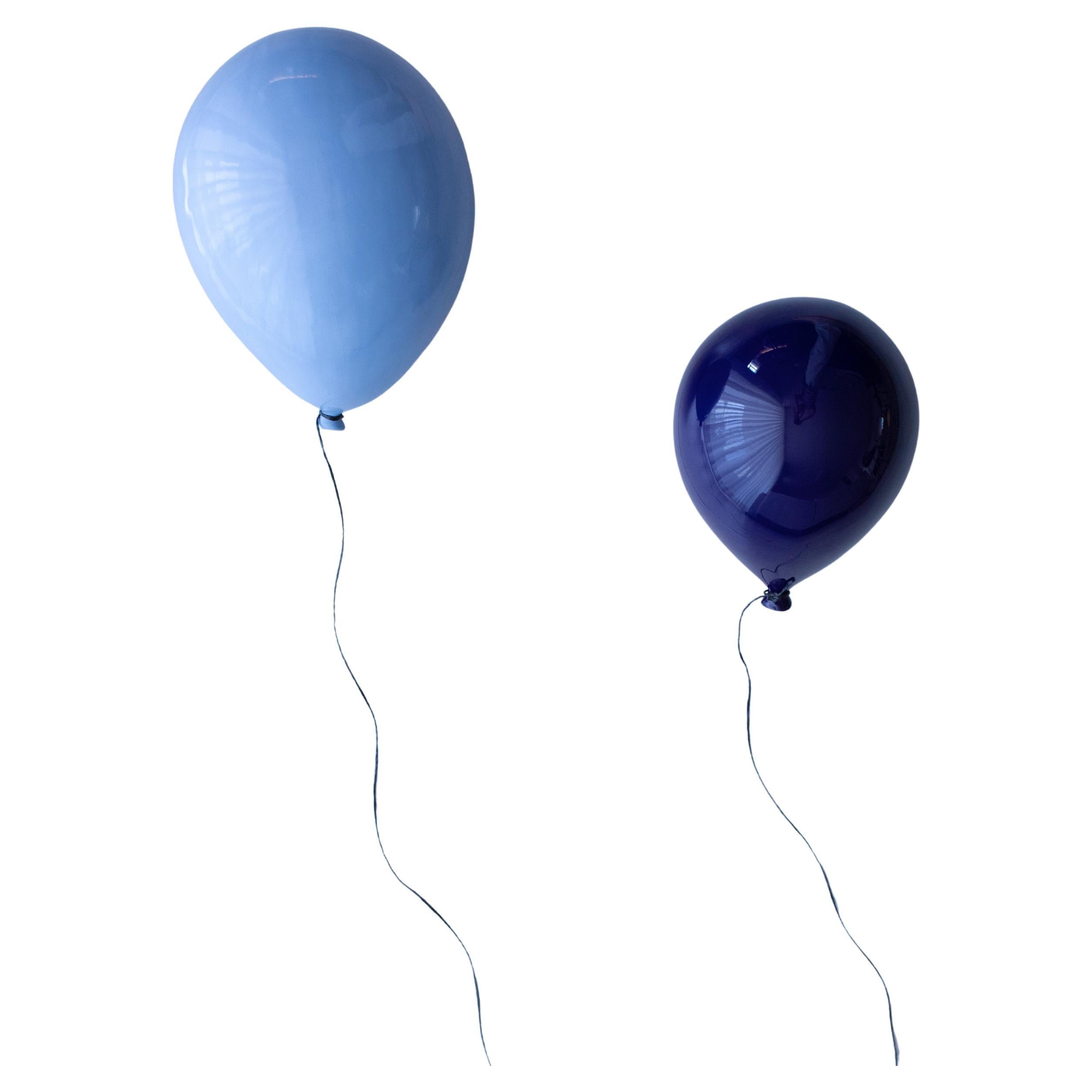 Set of 2 ceramic balloon wall sculptures , Big and small - Light Blue and indigo