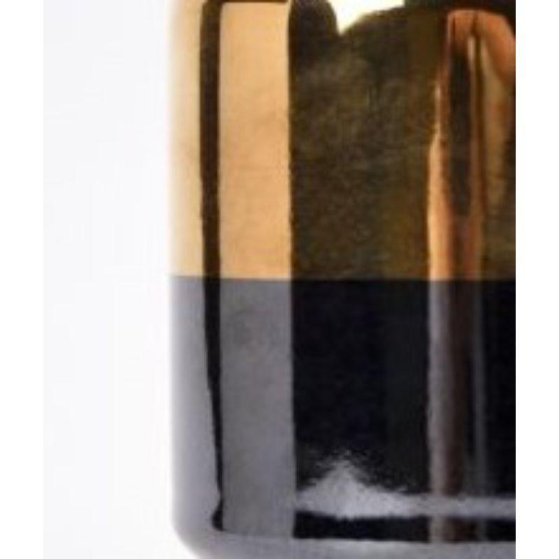 Chinese Set of 2 Gold and Black Short Vases by WL Ceramics For Sale