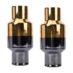 Ensemble de 2 vases courts dorés et noirs par WL CERAMICS