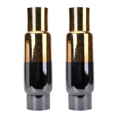 Set di 2 vasi alti in oro e nero di Wl Ceramics